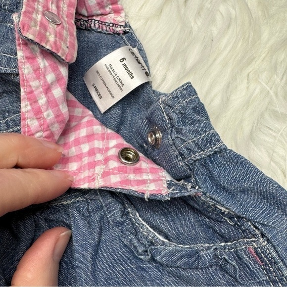 Carhartt Denim and Pink Gingham Overall size 6 month - Picture 8 of 9